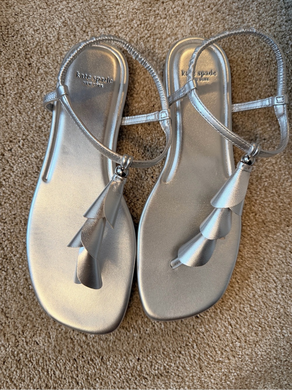 kate spade metallic silver tassel thong sandals